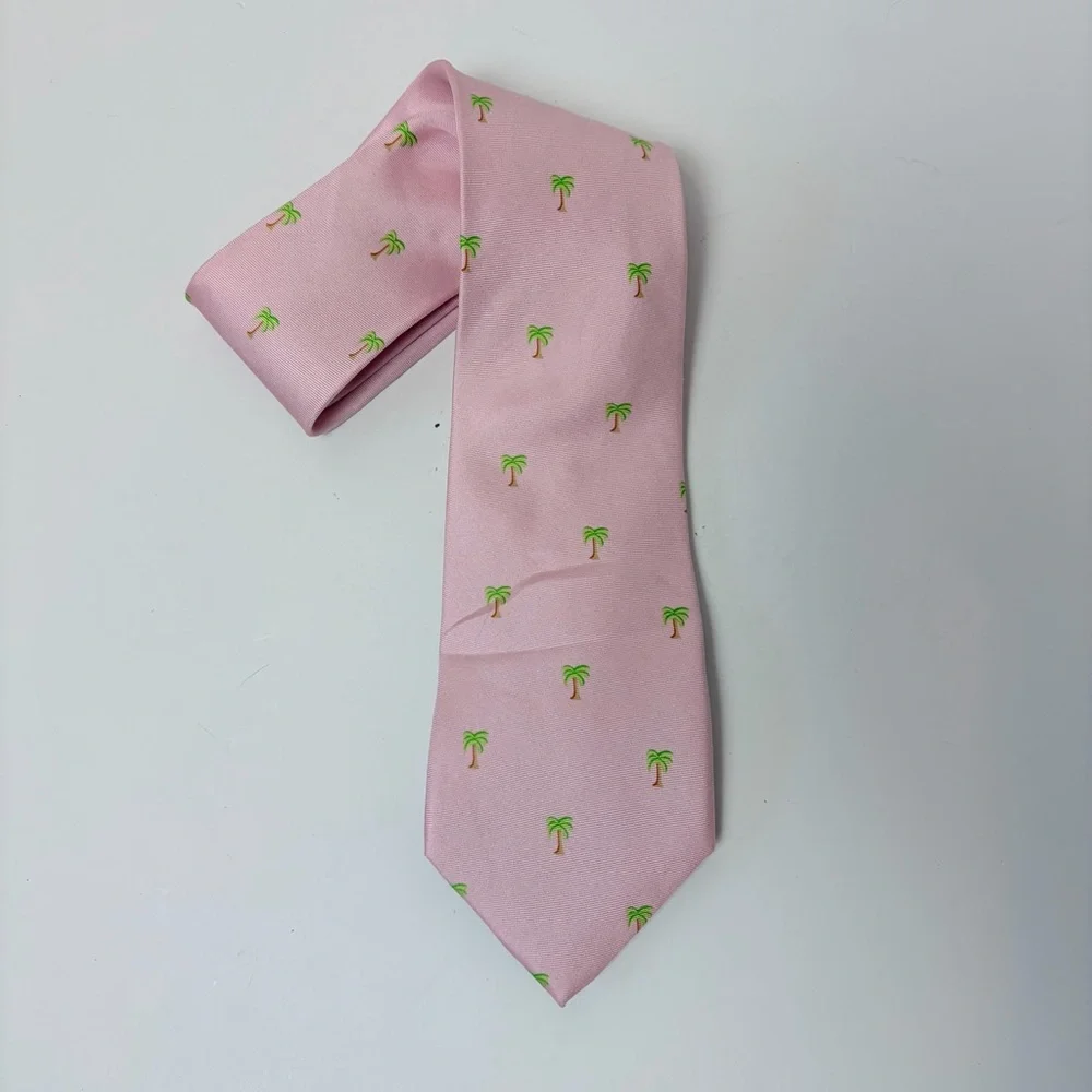 J. Crew The Silk Tie Pink with Green Palm Trees 100% Silk‎ Tie